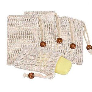 4 Pack Natural Sisal Soap Bag Exfoliating Soap Saver Pouch Holder
